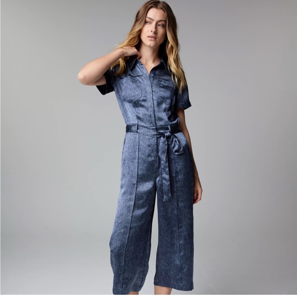 Simply Vera Vera Wang sz XL Cropped Romper Jumpsuit nwt Satiny Denim Look - Picture 11 of 12